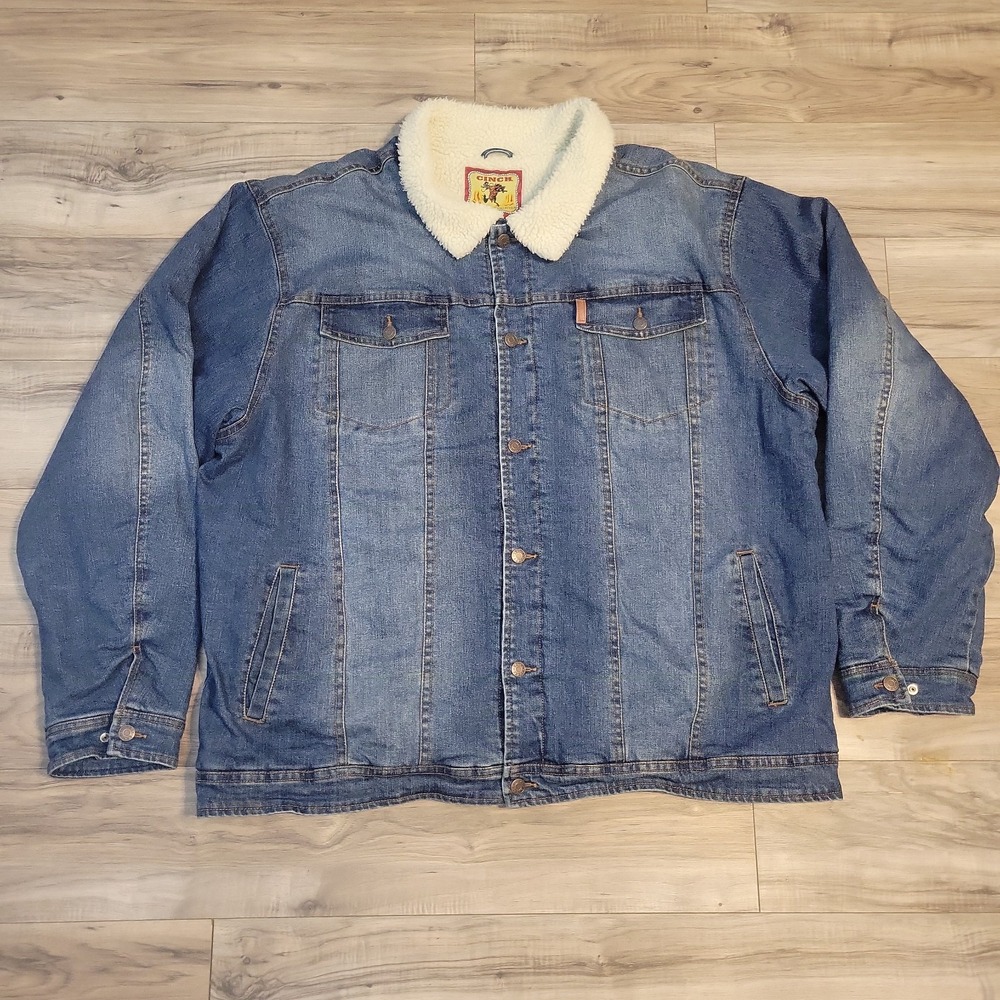 Cinch Trucker Jacket Mens 3XL Blue Denim Sherpa Lined Cowboy Western Heavyweight